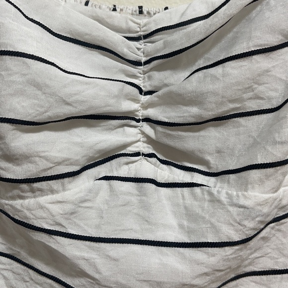 E.ssue White & Black Striped Puff Sleeve Square Neck Ruched Front Blouse Small - Picture 3 of 13